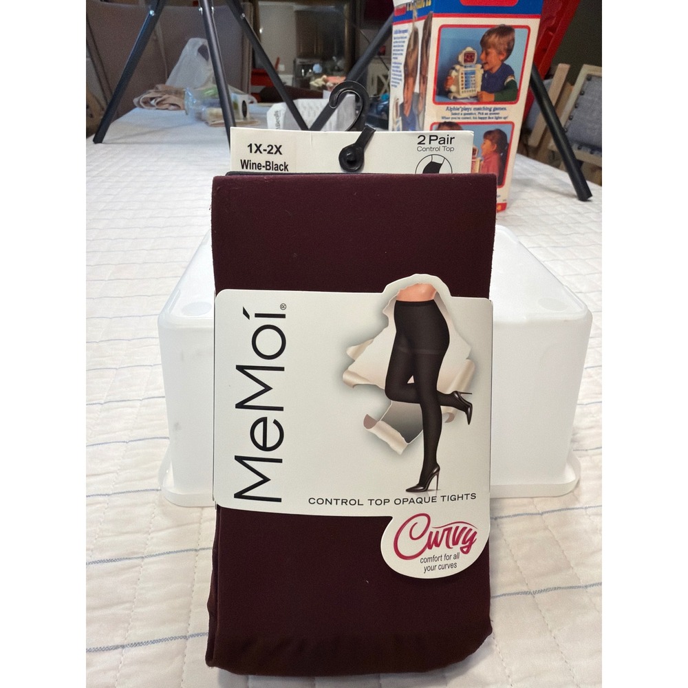 MeMoi‎ Curvy Control Top Opaque Tights 2 Pair Wine Black 1X-2X MJB-100Q